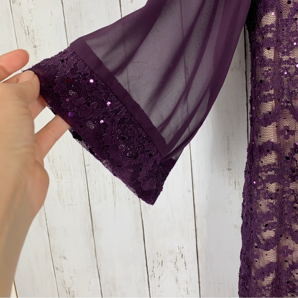 R&M Richards Womens Dress Size 14W Purple Sequin Lace Overlay Chiffon Midi - Picture 4 of 11